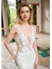 Ivory Embroidered Floral Lace Tulle Sexy Shimmering Wedding Dress